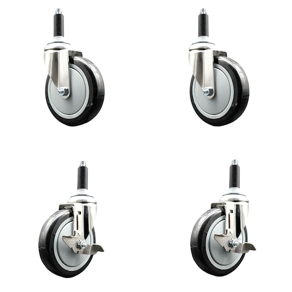Service Caster 5 Inch 316SS Black Poly Swivel 3/4 Inch Expanding Stem Caster Brake SCC, 2PK SS316EX20S514-PPUB-BLK-2-TLB-2-34 - main